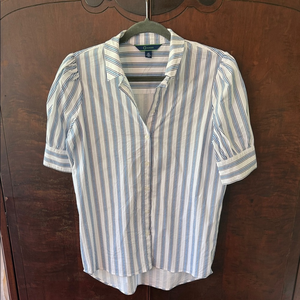 C. Wonder White and Blue Striped Short Sleeve Button-Down